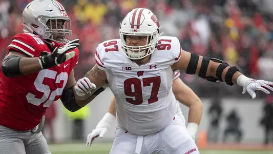 Wisconsin Badgers defensive lineman Isaiahh Loudermilk (97) during an NCAA Big Ten Conference college football game against the Ohio State Buckeyes Saturday, Oct. 26, 2019, in Columbus, Ohio. (Photo by David Stluka/Wisconsin Athletic Communications)