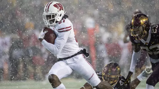 Wisconsin Badgers Quintez Cephus during an NCAA Big Ten Conference college football game against the Minnesota Golden Gophers Saturday, Nov. 30, 2019, in Minneapolis. (Photo by David Stluka/Wisconsin Athletic Communications)