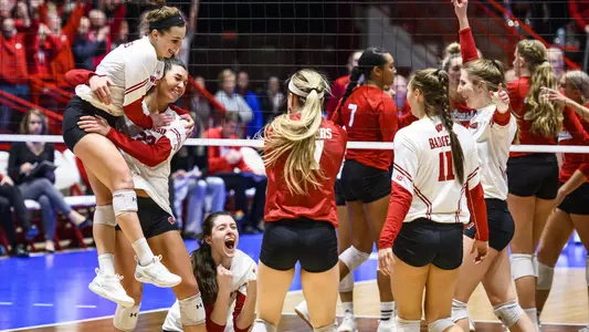 The Badgers celebrate their regional final win over Nebraska.