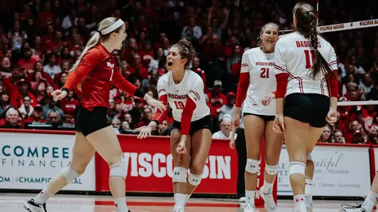 Badgers celebrate a point against Nebraska