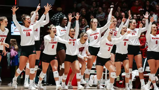 The Badger bench celebrates during a match.