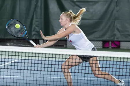 Wisconsin Badgers women's tennis player Lexi Keberle hitting at the Nielsen Tennis Center Monday, November 5, 2018 (Photo by David Stluka)
