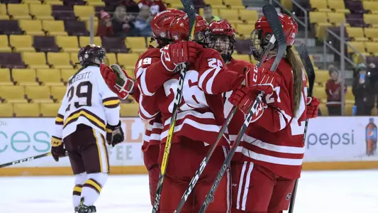 Emily Clark celebrates a goal against UMD