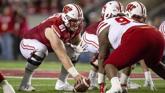 Wisconsin Badgers offensive lineman Tyler Biadasz (61) during the game against Nebraska. The Wisconsin Badgers host Nebraska at Camp Randall Stadium on October 6, 2018 in Madison Wisconsin.Photo by Tom Lynn/Wisconsin Athletic Communications