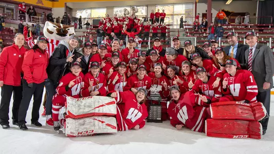 Wisconsin after winning the 2019 WCHA Final Faceoff