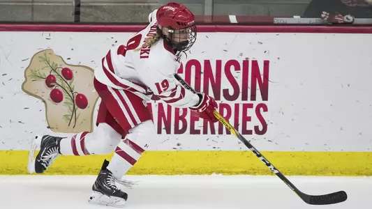 Annie Pankowski carries the puck in a game against Ohio State on Feb. 23, 2019 at LaBahn Arena