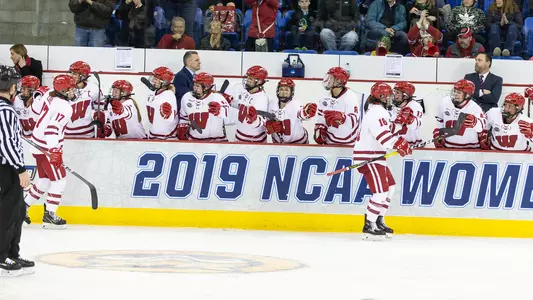 Abby Roque celebrates after scoring a goal against Clarkson