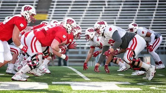 Wisconsin football takes part in spring practice on April 20, 2018 at Camp Randall Stadium