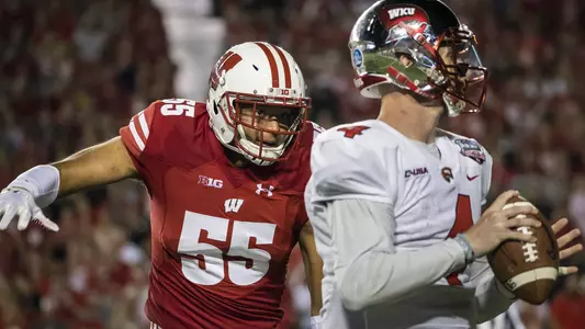 Wisconsin Badgers linebacker Christian Bell (55) during an NCAA college football game against the Western Kentucky Hilltoppers Friday, August 31, 2018, in Madison, Wisconsin. The Badgers won 34-3. (Photo by David Stluka)