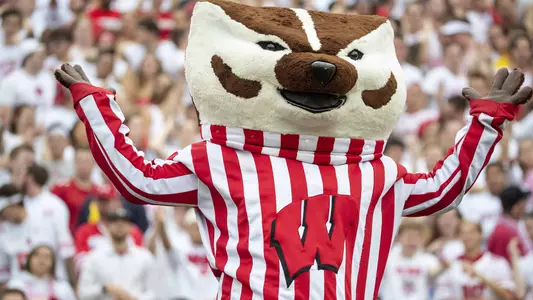 Bucky Badger during NCAA Big Ten Conference college football game against the Michigan Wolverines Saturday, Aug. 21, 2019, in Madison, Wis. The Badgers won 35-14. (Photo by David Stluka/Wisconsin Athletic Communications)