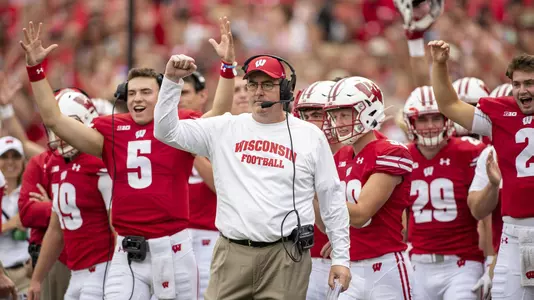 Wisconsin Badgers Head Coach Paul Chryst looks on during an NCAA college football game against Central Michigan Chippewas Saturday, Aug. 7, 2019, in Madison, Wis. The Badgers won 61-0. (Photo by David Stluka/Wisconsin Athletic Communications)