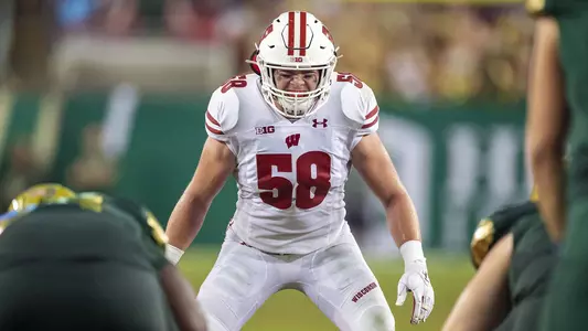 Wisconsin Badgers linebacker Mike Maskalunas (58) defends during an NCAA college football game against the USF Bulls Saturday, Sept. 30, 2019, in Tampa Bay, Florida. The Badgers won 49-0. (Photo by David Stluka/Wisconsin Athletic Communications)