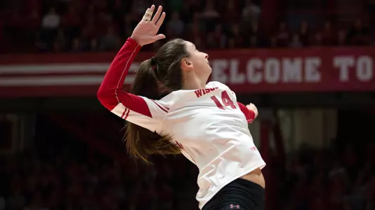 Madison Duello hits the ball during a match.