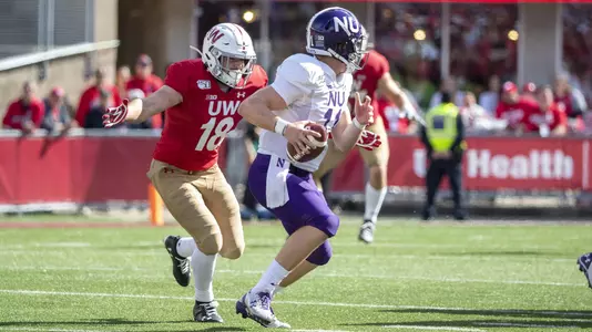 Wisconsin Badgers defensive back Collin Wilder (18) sacks the quarterback during an NCAA Big Ten Conference college football game against the Northwestern Wildcats Saturday, Aug. 28, 2019, in Madison, Wis. The Badgers won 24-15. (Photo by David Stluka/Wisconsin Athletic Communications)