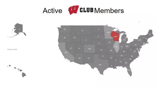 Map of United States with W Club members