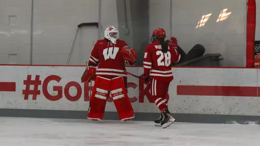 Blair and Wheeler celebrate a goal at Ohio State