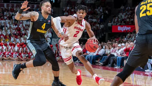 Aleem Ford drives the basketball during a game vs. Marquette