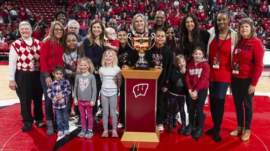 The NIT championship 20th anniversary team is introduced during an NCAA womenÕs basketball game against Nebraska Saturday January 25, 2020 in Madison, Wisconsin.Photo by Tom Lynn/Wisconsin Athletic Communications