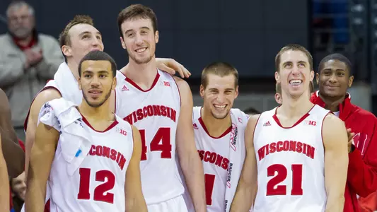 Jackson, Dekker, Kaminsky, Brust, Gasser, Dearring, men's basketball during a Non-Conference NCAA college basketball game against North Dakota on Tuesday, November 19, 2013 in Madison, Wisconsin. The Badgers won 103-85. Photo: Steve Gotter