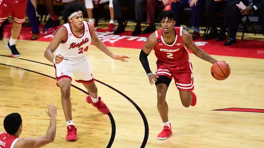 Aleem Ford dribbles the ball during a game at Rutgers
