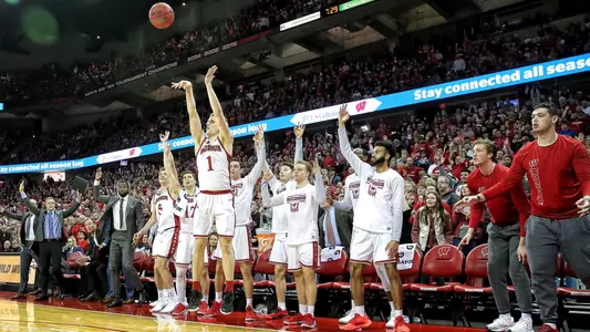 Brevin Pritzl three-point basketball against Minnesota on Sunday, March 1, 2020 at Kohl Center for men's basketball game
