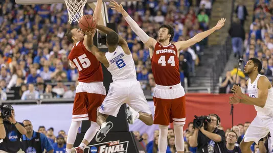Sam Dekker and Frank Kaminsky playing against Kentucky during 2015 NCAA Final Four