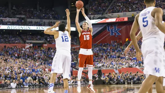 Sam Dekker shoots a three-pointer against Kentucky during the 2015 NCAA Final Four