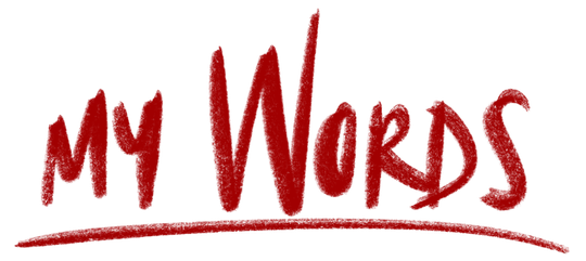 MyWords red logo - brush stroke text that reads MyWords
