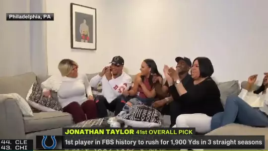 screenshot of ABC broadcast of Jonathan Taylor and family during NFL draft