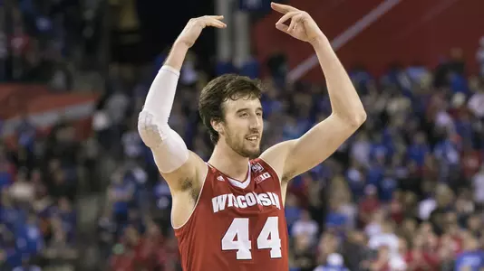 Frank Kaminsky cheers with the crowd while playing Kentucky in the 2015 NCAA Final Four
