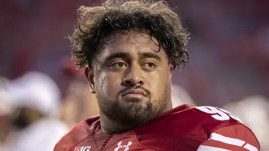 Wisconsin Badgers defensive lineman Olive Sagapolu (99) looks on during an NCAA college football game against the Western Kentucky Hilltoppers Friday, August 31, 2018, in Madison, Wisconsin. The Badgers won 34-3. (Photo by David Stluka)