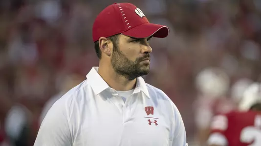 Wisconsin Badgers assistant coach (tight ends) Mickey Turner looks on during an NCAA college football game against the Western Kentucky Hilltoppers Friday, August 31, 2018, in Madison, Wisconsin. The Badgers won 34-3. (Photo by David Stluka)