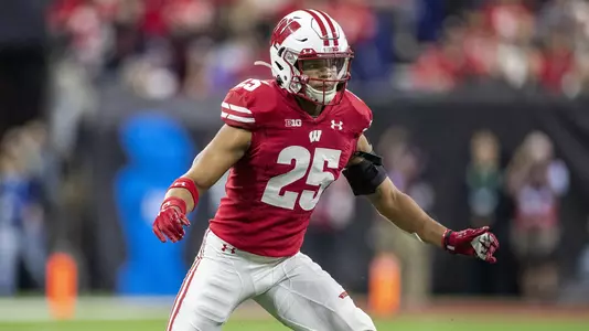 Wisconsin Badgers defensive back Eric Burrell (25) during an NCAA Big Ten Championship college football game against the Ohio State Buckeyes Saturday, Dec. 7, 2019, in Indianapolis. The Buckeyes won 34-21. (Photo by David Stluka/Wisconsin Athletic Communications)