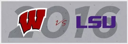 Wisconsin logo vs. LSU logo graphic