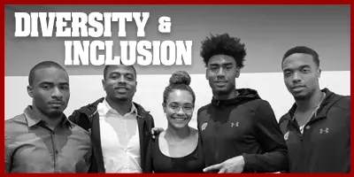 Click here for Diversity & Inclusion home page - Photo ofblack student-athletes at Black Student-Athlete Summit with text "Diversity & Inclusion" overlaid