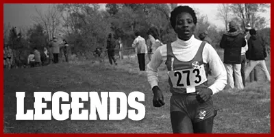 Click here for Black History Legends Webpage - Photo of Rose Thomson, a black cross-country student-athlete, with text "Legends" overlaid
