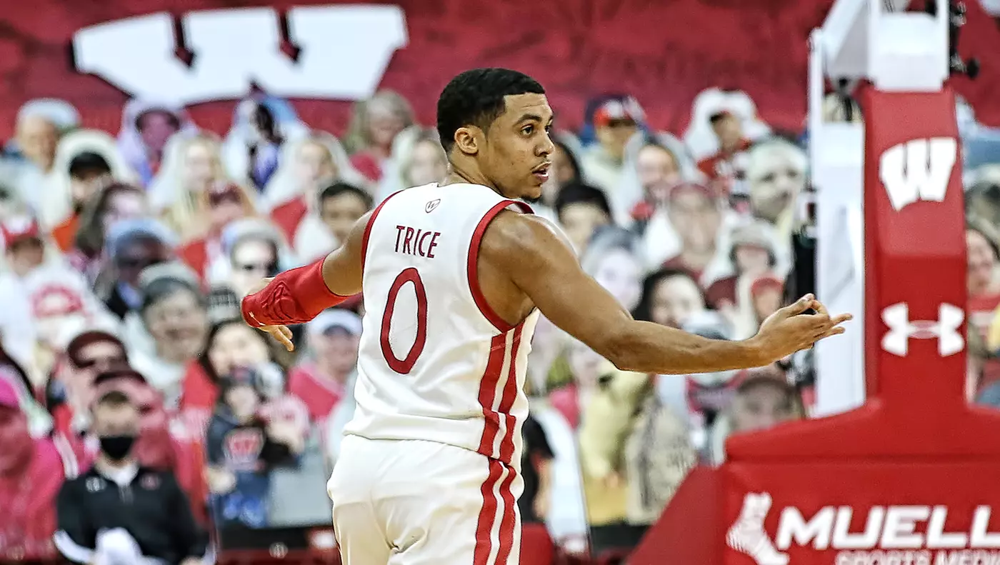 D'Mitrik Trice celebrates a made 3 against Indiana