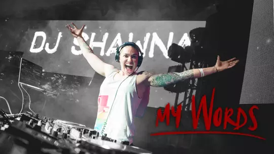 Shawna Nicols aka DJ Shawna, My Words headline image of Shawna Nicols DJing with My Words logo