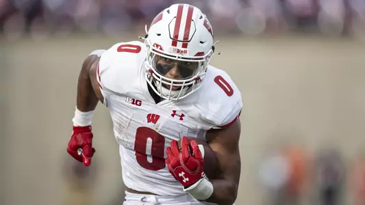 Wisconsin Badgers running back Braelon Allen (0) carries the ball during an NCAA college football game against the Illinois Fighting Illini, Saturday, Oct. 9, 2021, in Champaign, Ill. The Badgers won 24-0. (Photo by David Stluka/Wisconsin Athletic Communications)