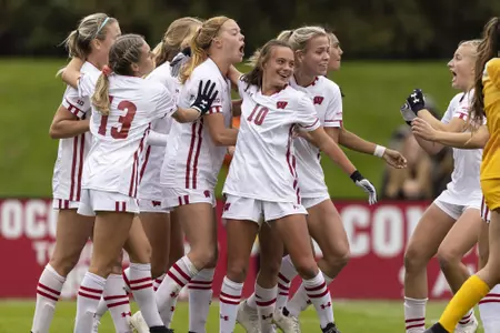 during an NCAA women’s soccer match against Iowa on Sunday October 24, 2021 in Madison, Wisconsin.Photo by Tom Lynn/Wisconsin Athletic Communications