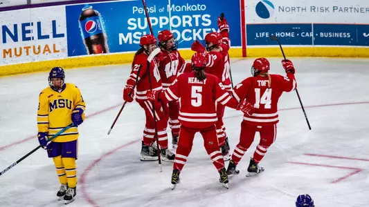 Wisconsin celebrates a goal against Minnesota State on Sunday afternoon