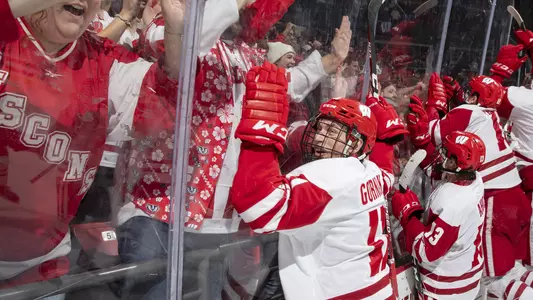 Wisconsin Badgers celebrate victory after an NCAA menÕs hockey game against Arizona State Saturday February 22, 2020 in Madison, Wisconsin.Photo by Tom Lynn/Wisconsin Athletic Communications