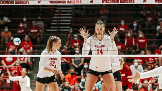 Anna Smrek waits to block at the net.