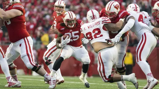 Wisconsin Badgers running back Melvin Gordon (25) during an NCAA football game against the Nebraska Cornhuskers Saturday, November 15, 2014, in Madison, Wis. Gordon set the NCAA single-game rushing record with 408 yards. (Photo by David Stluka)