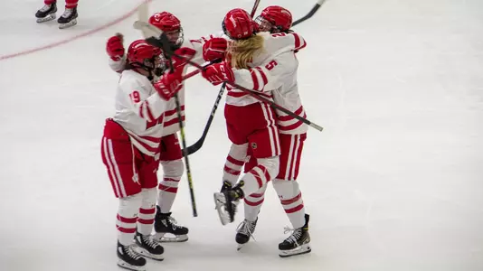 Badgers celebrate a win at LaBahn