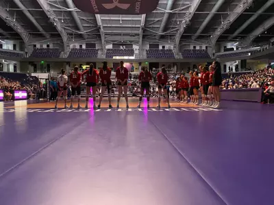 Badger volleyball starts line up at Northwestern