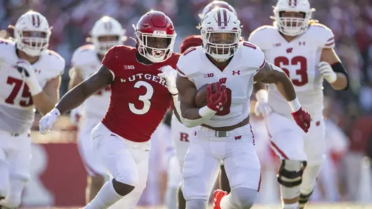 Wisconsin Badgers Braelon Allen during an NCAA college football game against the Rutgers Scarlet Knights, Saturday, Nov. 6, 2021, in Piscataway, New Jersey. (Photo by David Stluka/Wisconsin Athletic Communications)