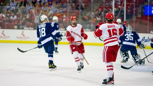 Baker celebrates after scoring against Penn State