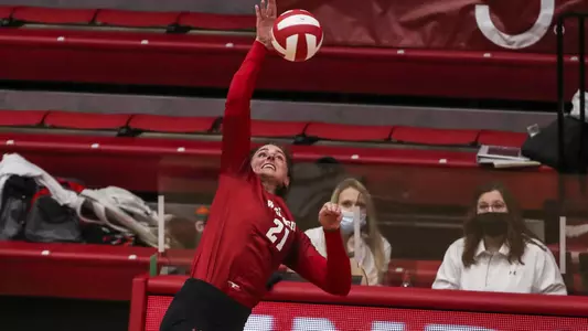 Grace Loberg goes up for a kill at Indiana.