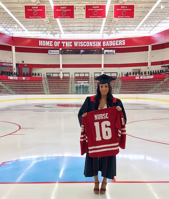 Sarah Nurse - LaBahn Arena with her jersey - UW Graduation